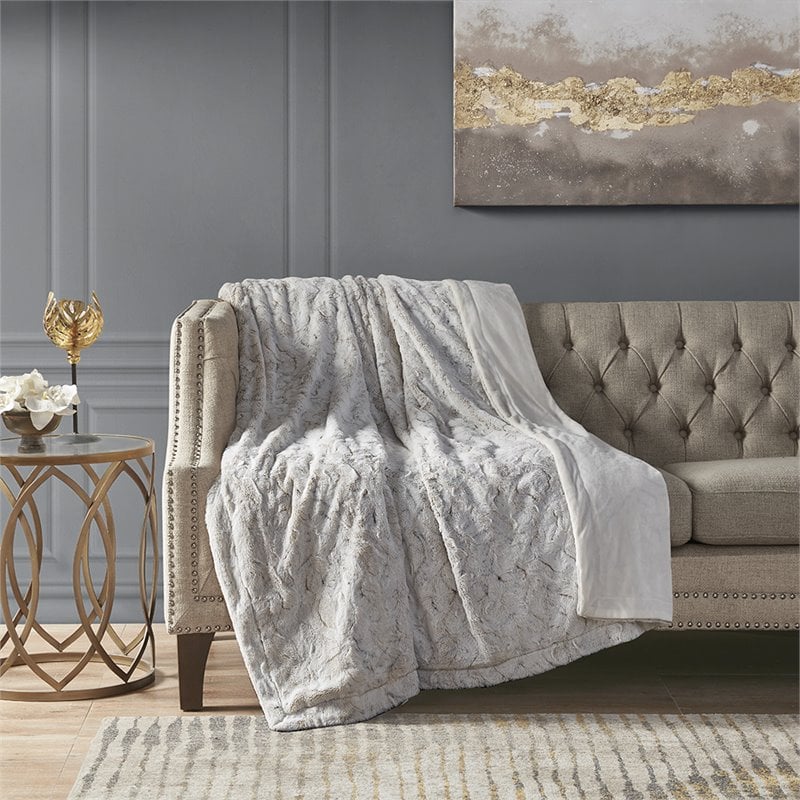 Madison Park Contemporary Faux Tip Dyed Brushed Long Fur Throw in Brown