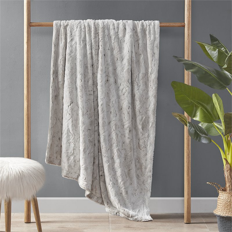 Madison Park Contemporary Faux Tip Dyed Brushed Long Fur Throw in Brown
