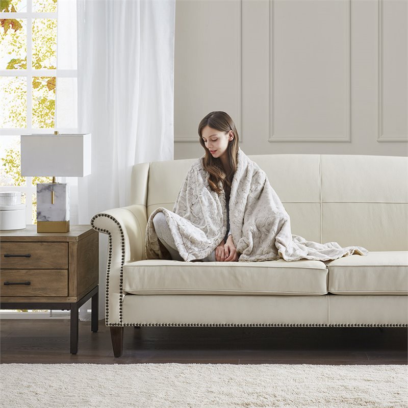 Madison Park Contemporary Faux Tip Dyed Brushed Long Fur Throw in Brown