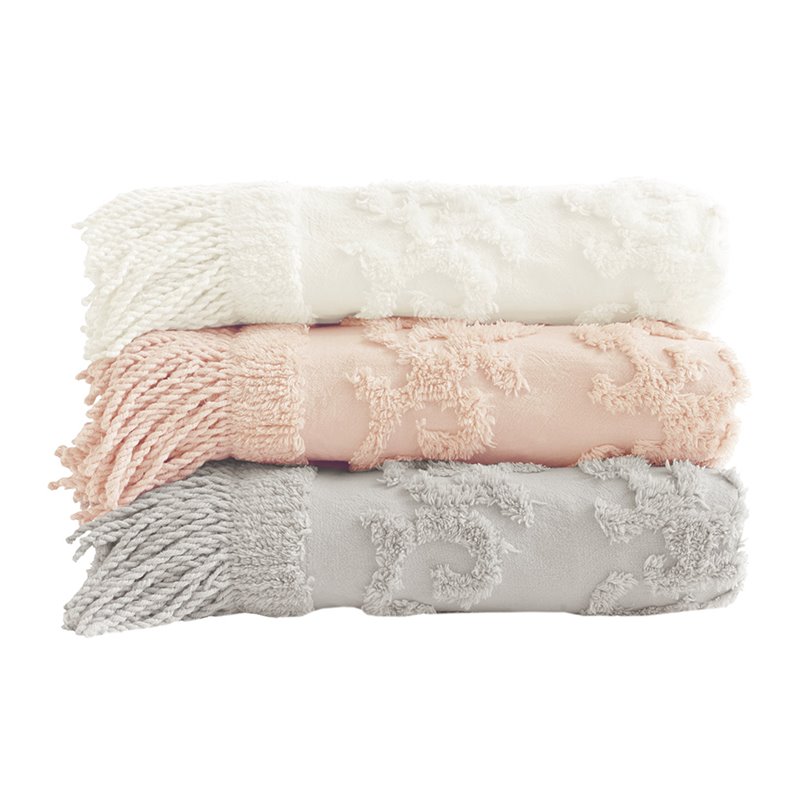 Madison Park Contemporary Cotton Chenille Tufted Throw in Pink