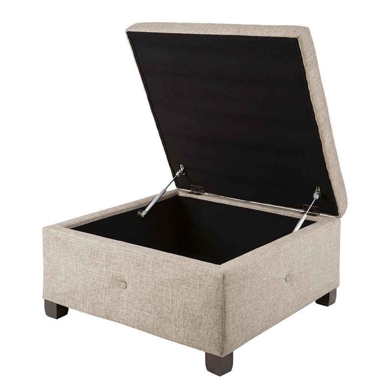 Madison Park Aspen Fabric & Solid Wood Button Tufted Storage Ottoman in Brown