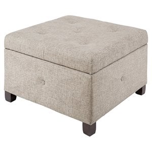 Madison Park Aspen Fabric & Solid Wood Button Tufted Storage Ottoman in Brown