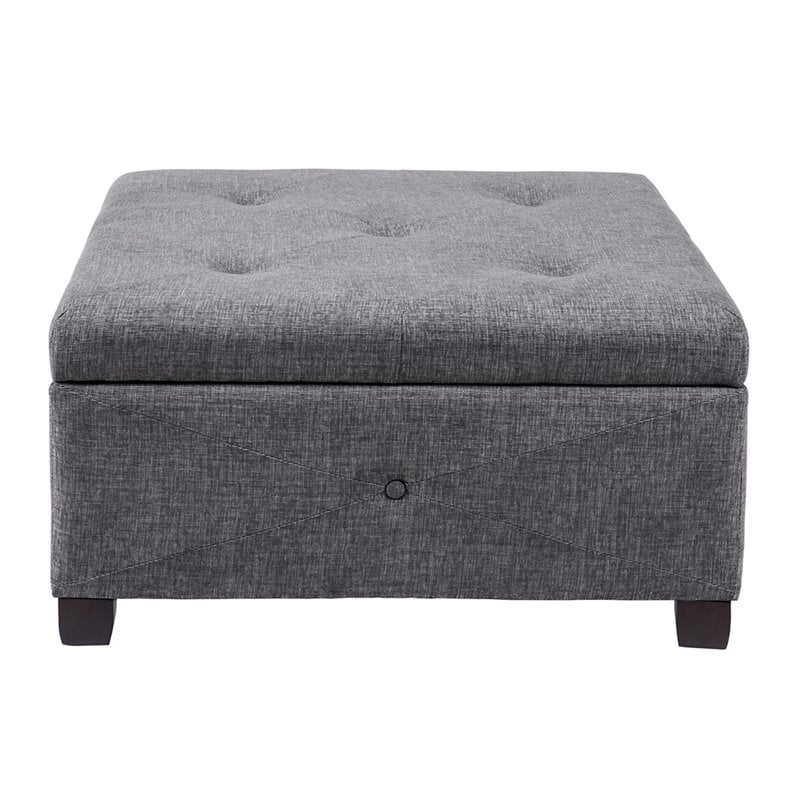 Madison Park Aspen Fabric & Solid Wood Button Tufted Storage Ottoman in Charcoal