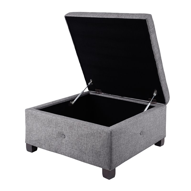 Madison Park Aspen Fabric & Solid Wood Button Tufted Storage Ottoman in Charcoal