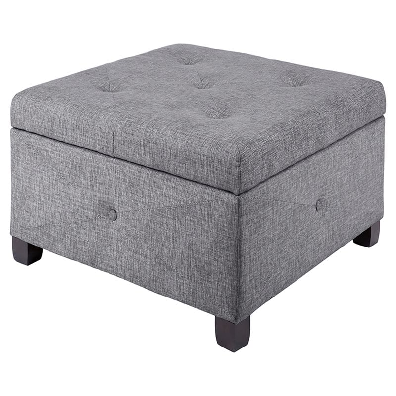 Madison Park Aspen Fabric & Solid Wood Button Tufted Storage Ottoman in Charcoal