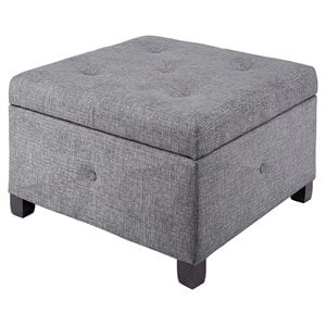 Madison Park Aspen Fabric & Solid Wood Button Tufted Storage Ottoman in Charcoal
