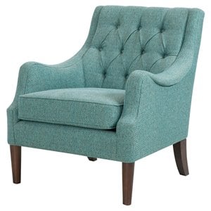 Madison Park Qwen 33.5&quot Fabric and Solid Wood Button Tufted Accent Chair in Blue