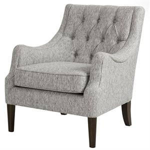 Madison Park Qwen 33.5&quot Fabric and Solid Wood Button Tufted Accent Chair in Gray