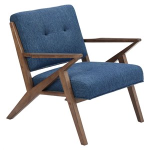 INK+IVY Rocket 32.5&quot Mid-Century Fabric and Solid Wood Lounge in Blue