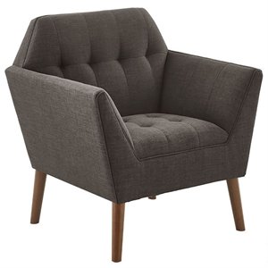 INK+IVY Newport 31.5&quot Fabric and Solid Wood Lounge Chair in Charcoal/Pecan