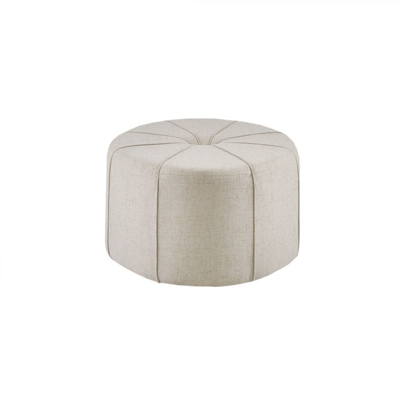 Madison Park Ferris Oval Fabric and Solid Wood Ottoman in Cream