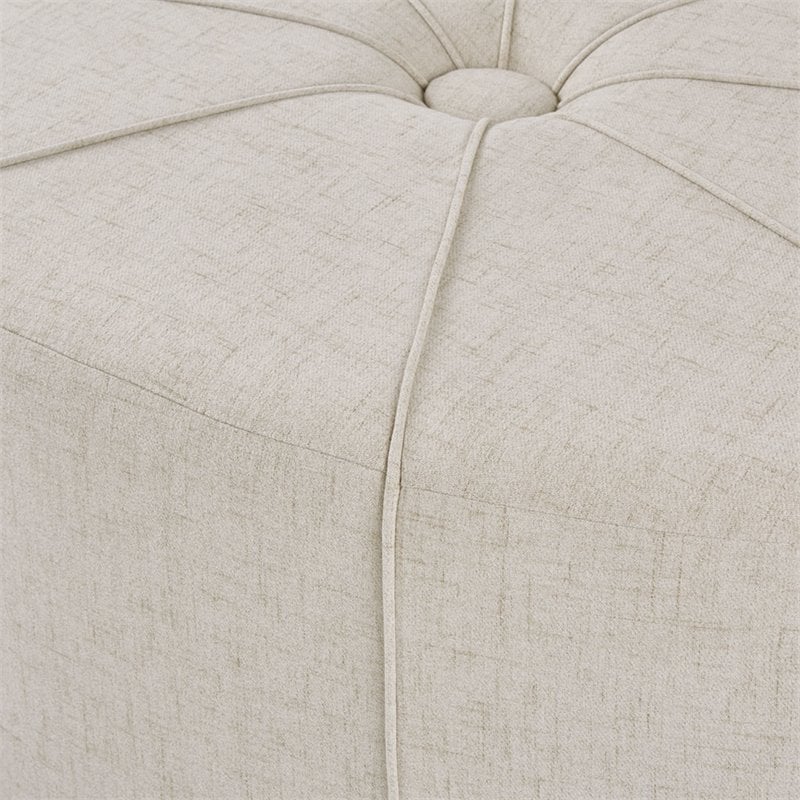 Madison Park Ferris Oval Fabric and Solid Wood Ottoman in Cream