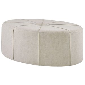 Madison Park Ferris Oval Fabric and Solid Wood Ottoman in Cream