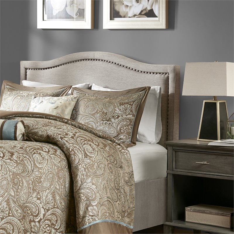 Madison Park Nadine Fabric and Wood King Headboard in Natural