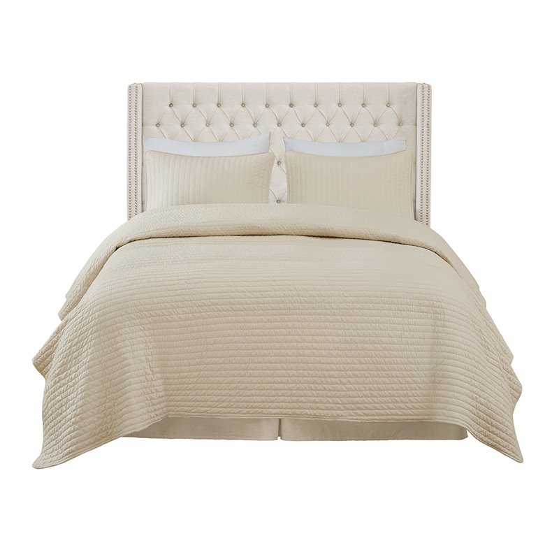Madison Park Amelia Transitional Fabric and Wood Queen Headboard in Cream