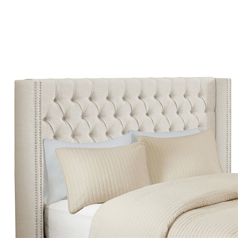 Madison Park Amelia Transitional Fabric and Wood Queen Headboard in Cream
