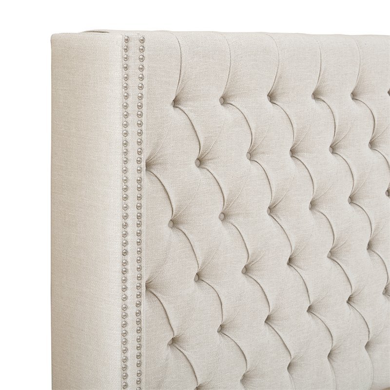 Madison Park Amelia Transitional Fabric and Wood Queen Headboard in Cream