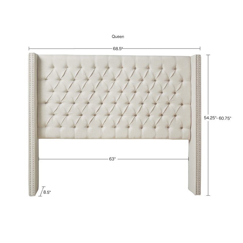 Madison Park Amelia Transitional Fabric and Wood Queen Headboard in Cream