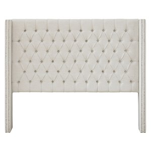 Madison Park Amelia Transitional Fabric and Wood Queen Headboard in Cream