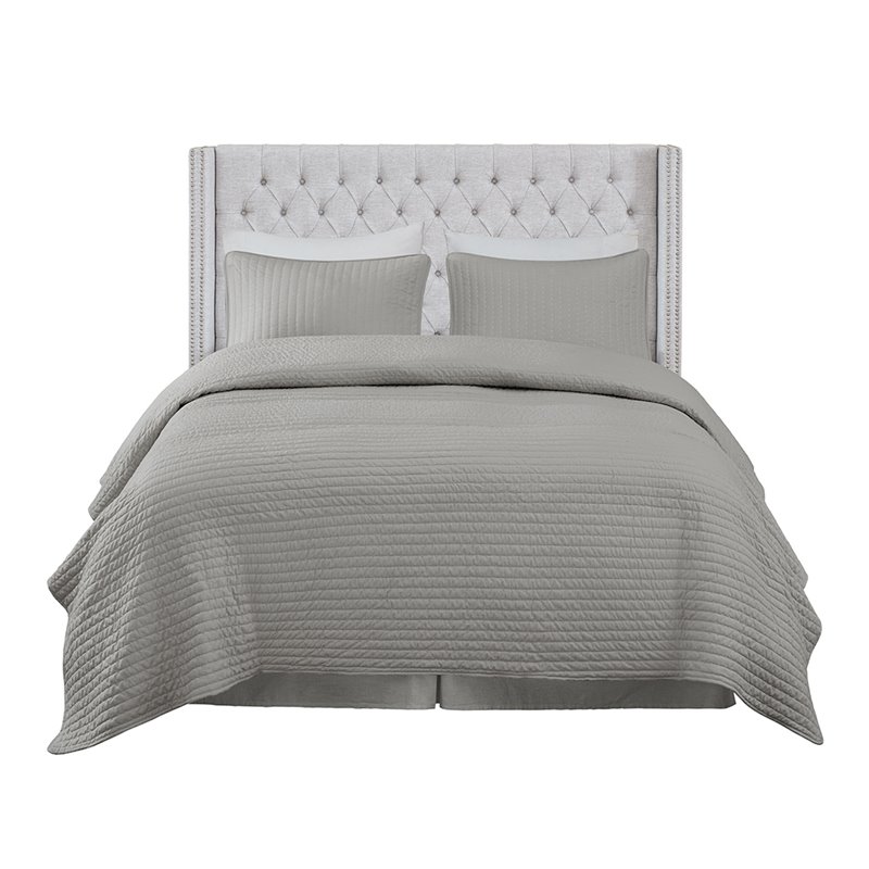Madison Park Amelia Transitional Fabric and Wood Queen Headboard in Gray