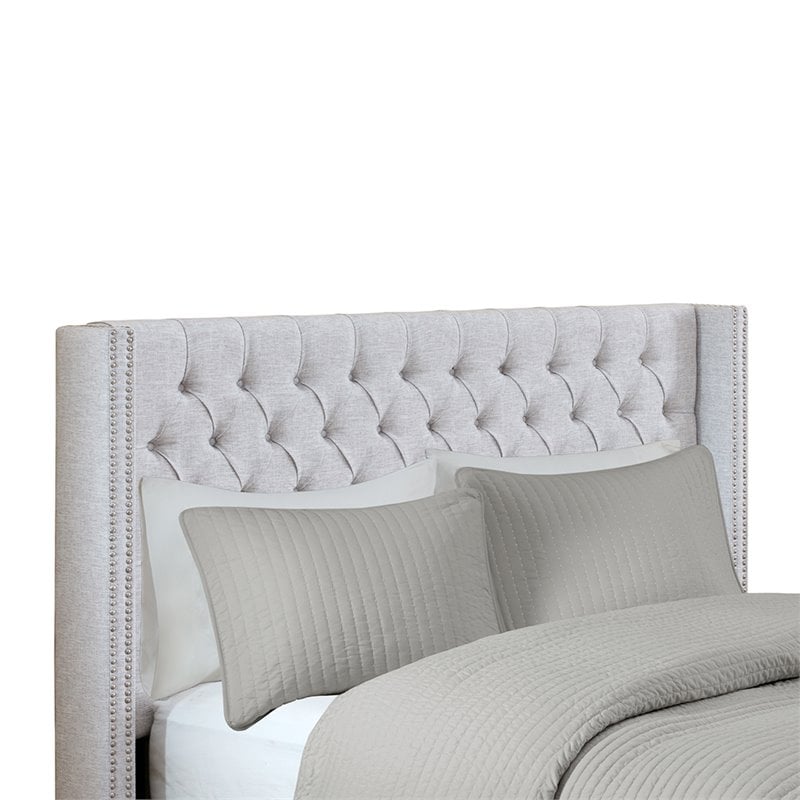 Madison Park Amelia Transitional Fabric and Wood Queen Headboard in Gray