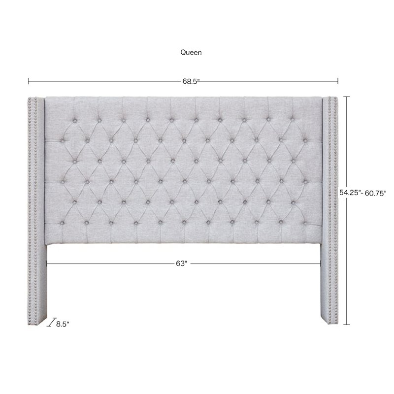 Madison Park Amelia Transitional Fabric and Wood Queen Headboard in Gray