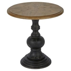 Madison Park Lexi 23&quot Round Transitional Wood Accent Table in Natural/Black
