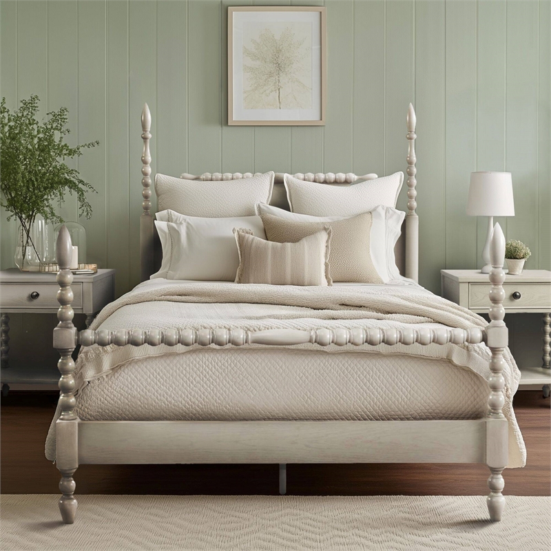Madison Park Signature Beckett Traditional Wood Queen Bed in Cream