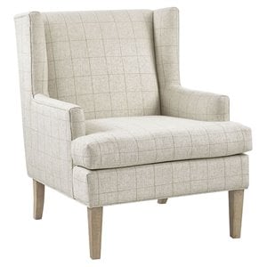 Martha Stewart Decker 37.5&quot Fabric and Solid Wood Accent Chair in Beige
