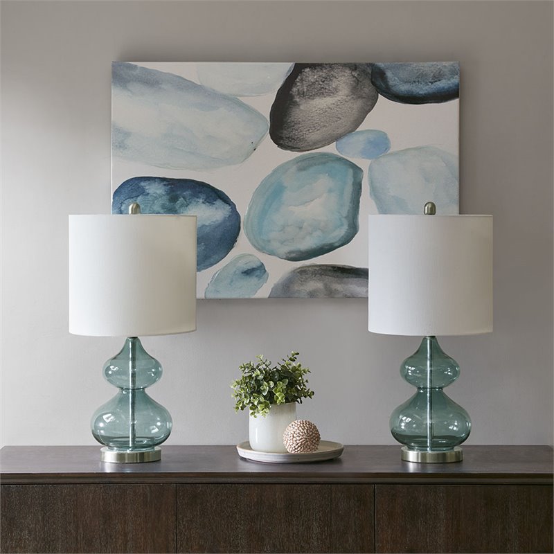 510 Design Ellipse Contemporary Glass and Fabric Table Lamps in Blue (Set of 2)
