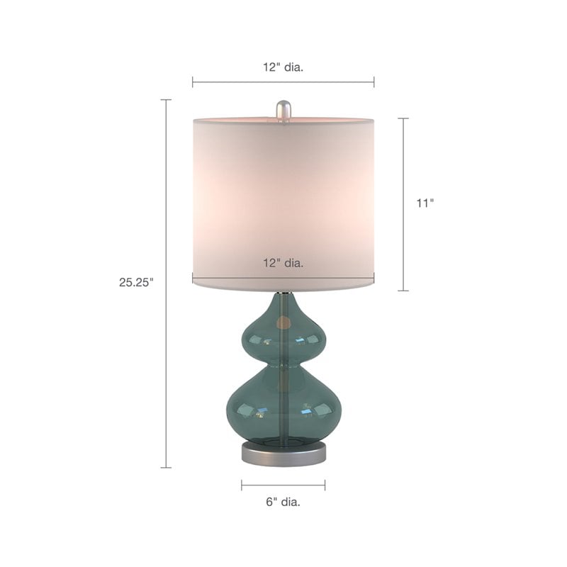 510 Design Ellipse Contemporary Glass and Fabric Table Lamps in Blue (Set of 2)