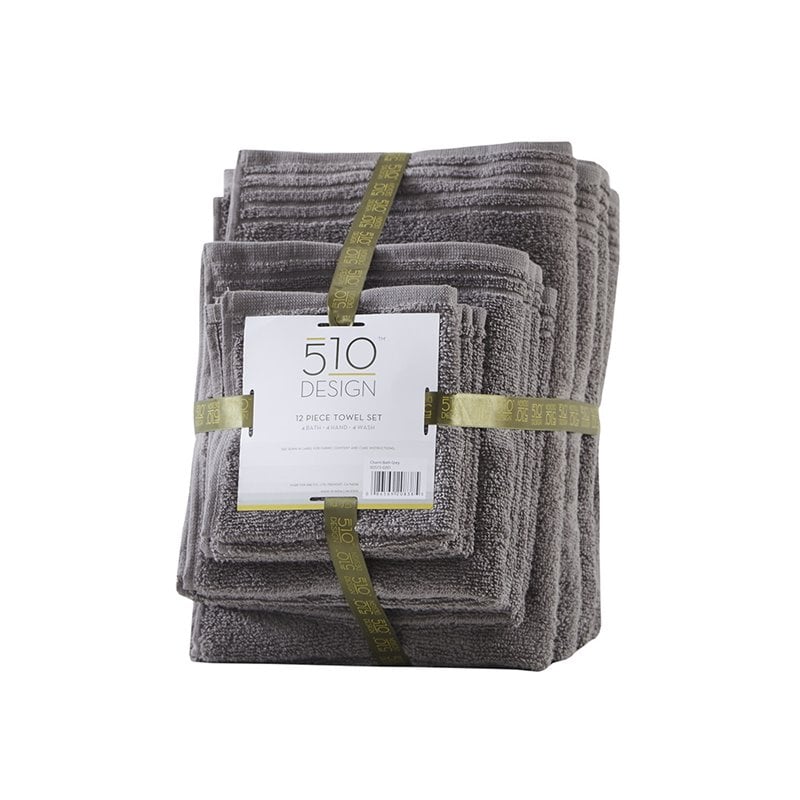 510 Design 12-Piece Contemporary Cotton Bath Towel Set in Gray