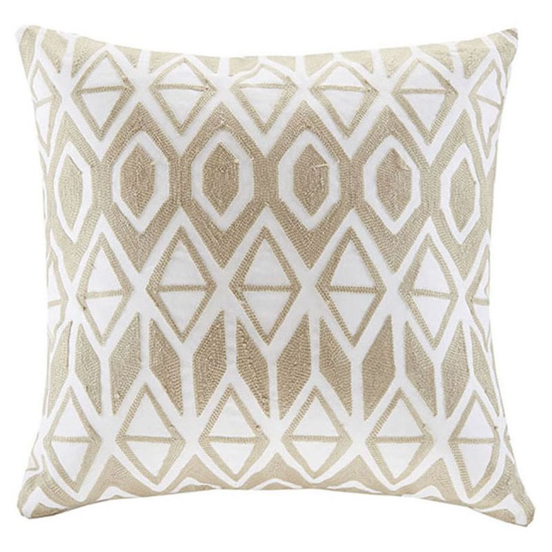 Harbor House Anslee Square Faux Linen Cotton Embroidered Pillow in Brown