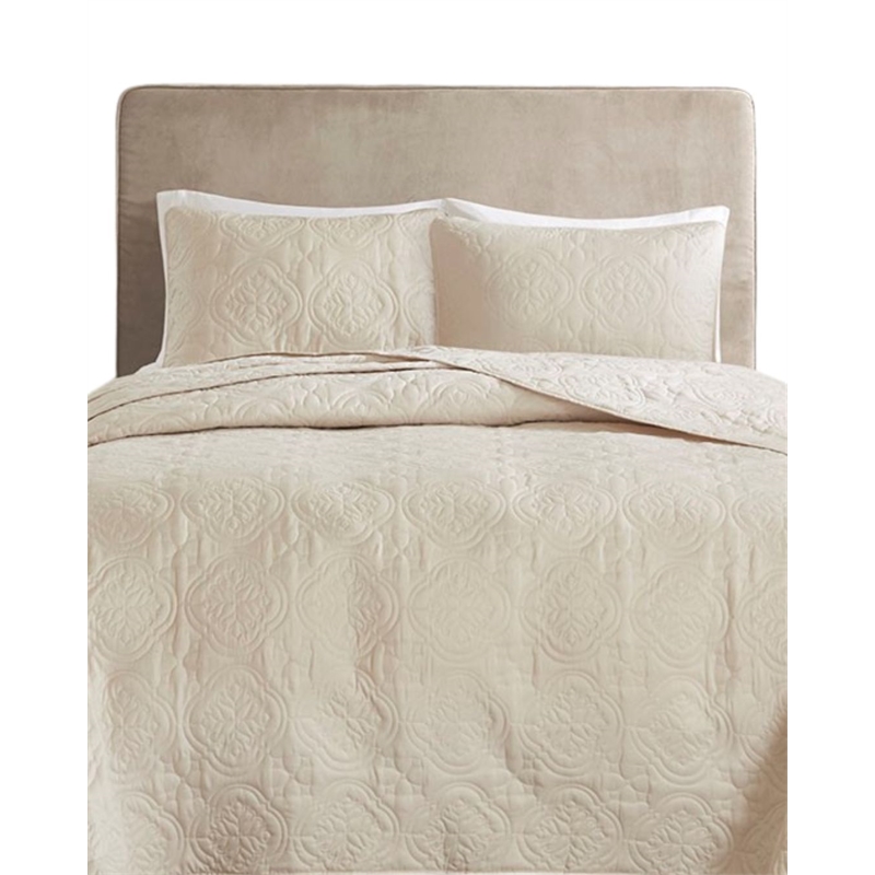 510 Design Oakley 3-Piece Polyester Microfiber Bedspread Set in Cream