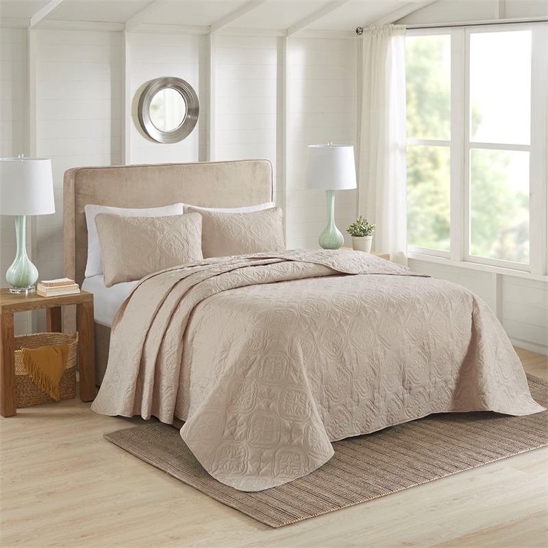 510 Design Oakley 3-Piece Polyester Microfiber Bedspread Set in Brown