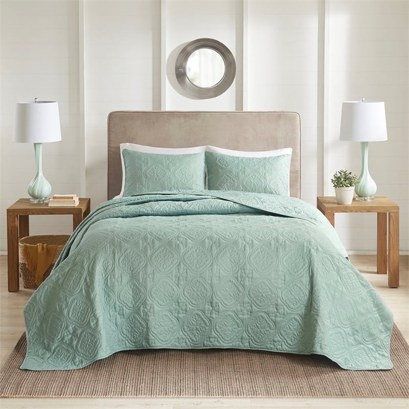 510 Design Oakley 3-Piece Polyester Microfiber Bedspread Set in Green