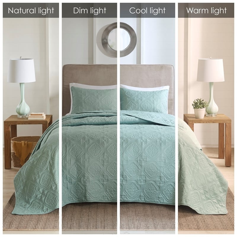 510 Design Oakley 3-Piece Polyester Microfiber Bedspread Set in Green