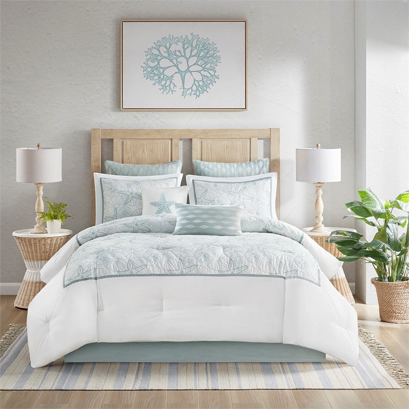 Harbor House Maya Bay 4-Piece Coastal Cotton Comforter Bedding Set in White