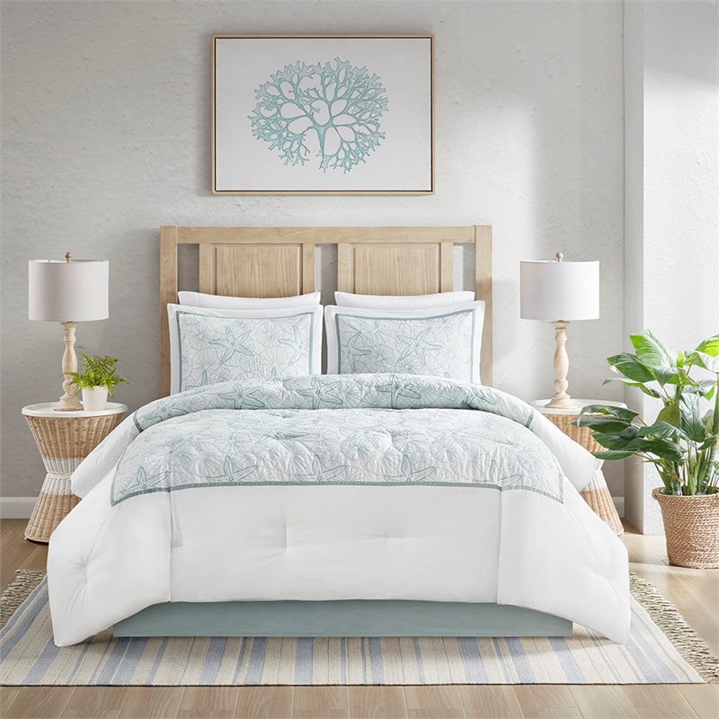Harbor House Maya Bay 4-Piece Coastal Cotton Comforter Bedding Set in White