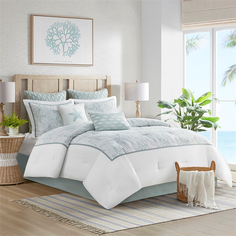 Harbor House Maya Bay 4-Piece Coastal Cotton Comforter Bedding Set in White