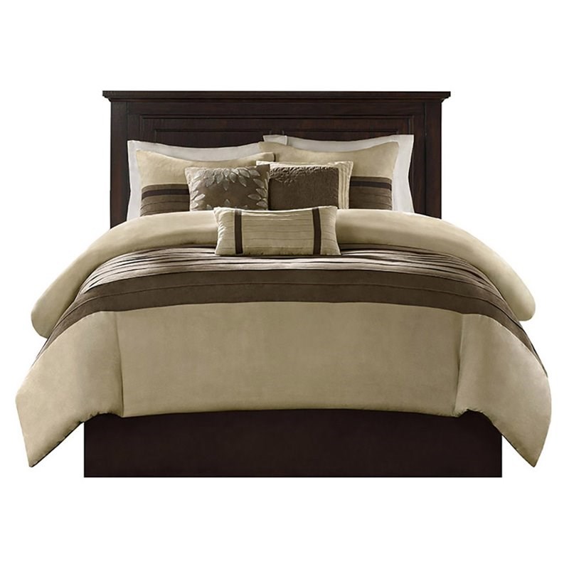 Madison Park Palmer 7-Piece Polyester Faux Suede Comforter Set in Natural