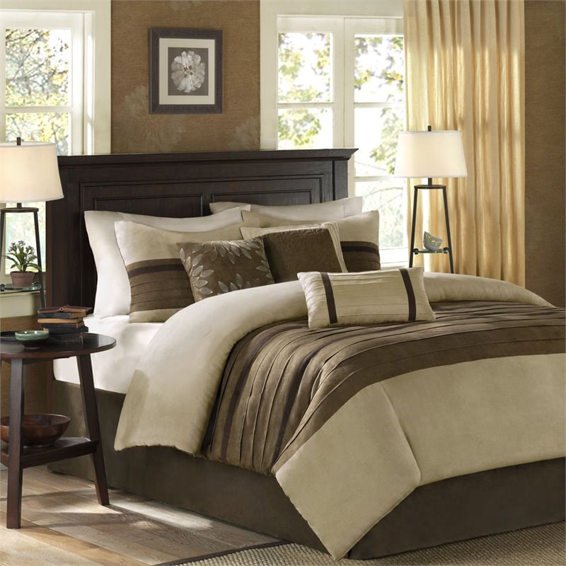 Madison Park Palmer 7-Piece Polyester Faux Suede Comforter Set in Natural