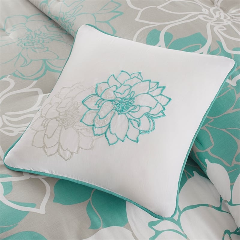 Madison Park Lola 7-Piece Cotton Sateen Printed Comforter Set in Aqua Blue