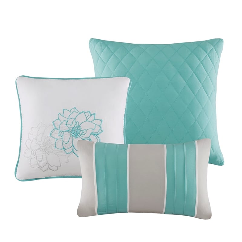Madison Park Lola 7-Piece Cotton Sateen Printed Comforter Set in Aqua Blue