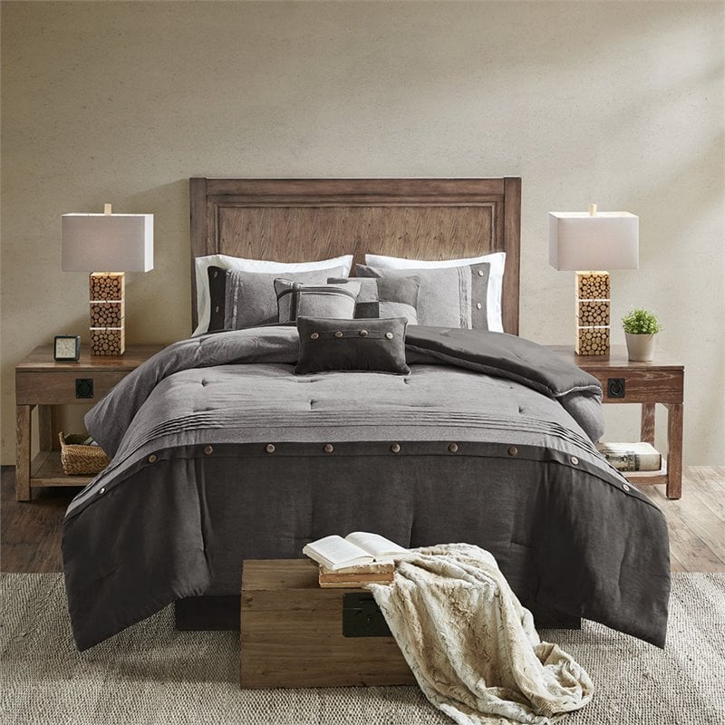 Madison Park Boone 7-Piece Polyester Microsuede Comforter Set in Gray