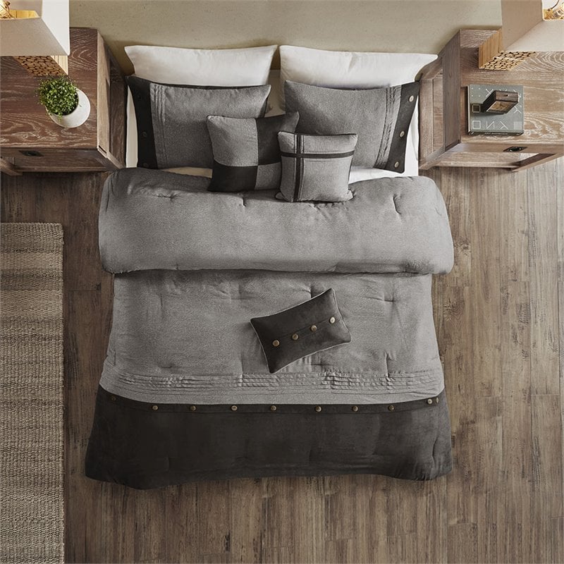 Madison Park Boone 7-Piece Polyester Microsuede Comforter Set in Gray