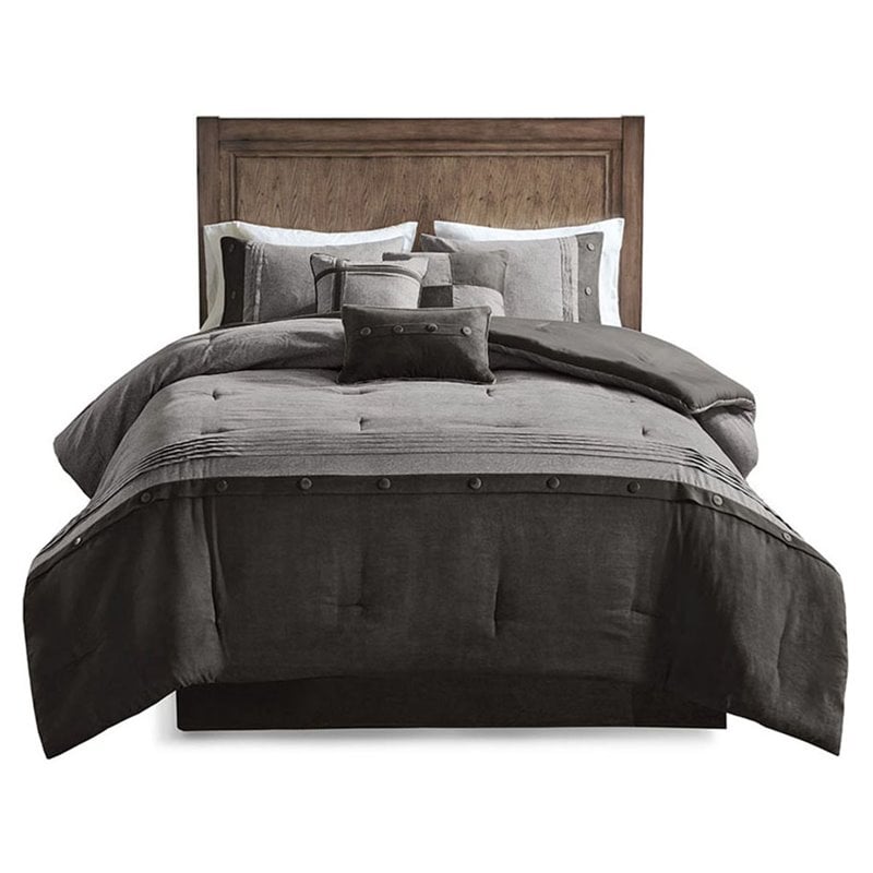 Madison Park Boone 7-Piece Polyester Microsuede Comforter Set in Gray