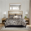 Madison Park Aubrey 12-Piece Polyester Jacquard Comforter Set w/ Piping - Black