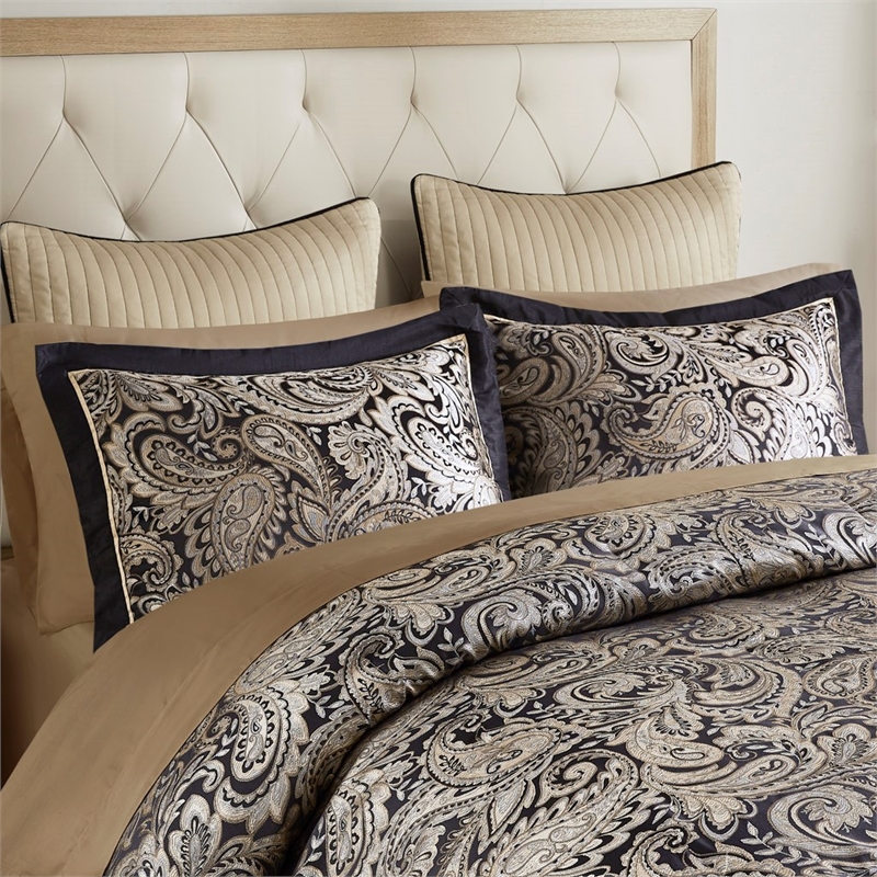 Madison Park Aubrey 12-Piece Polyester Jacquard Comforter Set w/ Piping - Black