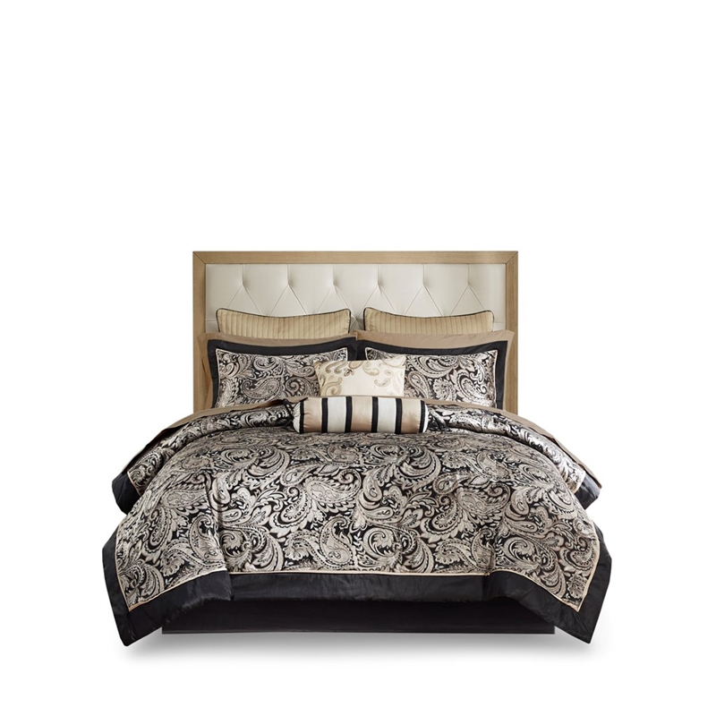 Madison Park Aubrey 12-Piece Polyester Jacquard Comforter Set w/ Piping - Black